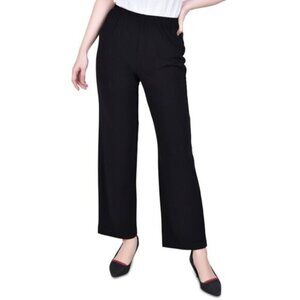 NY Collection Petite Pull-On Straight-Leg Black Stretchy Elastic Waist Pants NWT